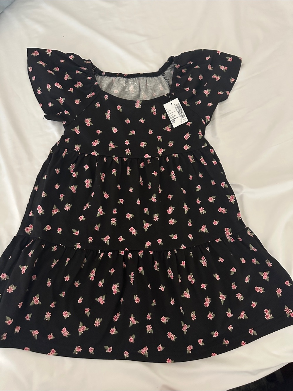 Place Black Dress with Pink Floral Print - Girls Casual